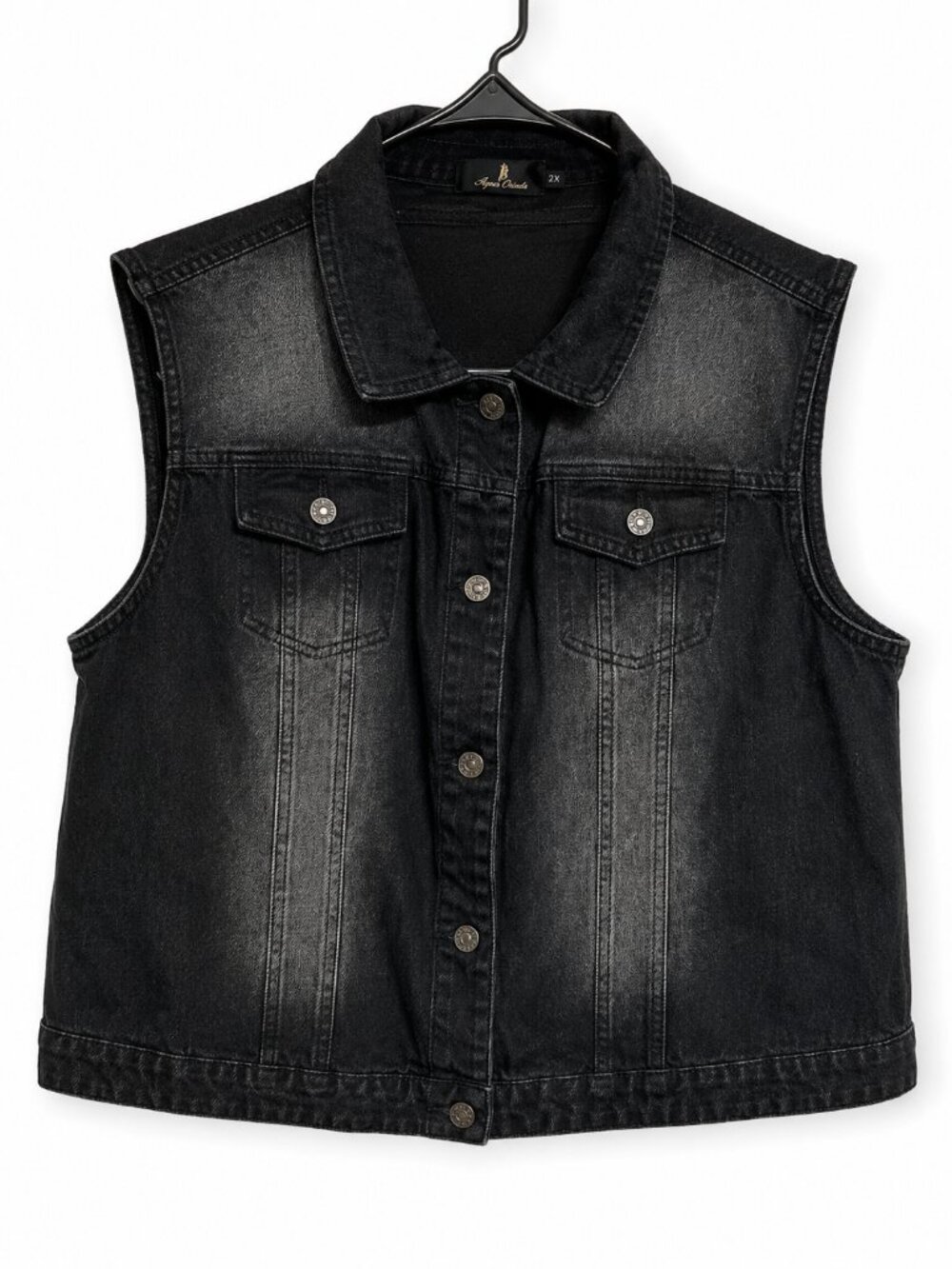 Agnes Orinda XXL Black Denim Trucker Vest Plus Size Cotton